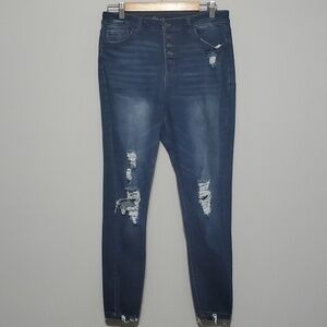 Vanilla Star Button Fly High Rise Blue jeans women's size 11 Factory Distressed